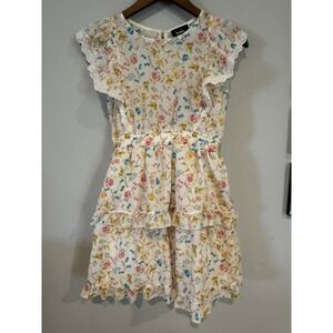 By & By‎ Girl Lace Trim Floral Tiered Dress 12 Spring Lined Neutral